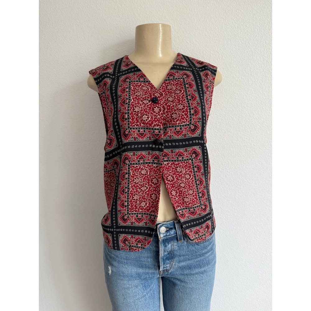 VTG Lizsport Bandana Paisley Vest Medium Western Cowgirl Whimsygoth Boho 90s